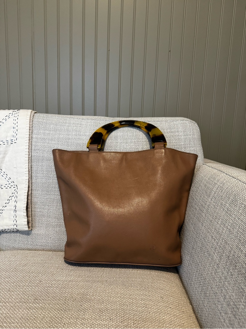 Onna Ehrlich Brown Tote with Tortoiseshell-Style Handles